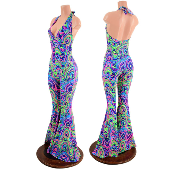 Monroe Halter Catsuit with Solar Flare Leg in Glow Worm - Coquetry Clothing