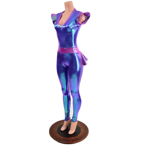 Moonstone and Plumeria Flip Sleeve Catsuit - Coquetry Clothing