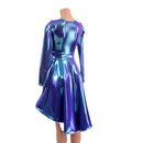 Moonstone Hi Lo Long Sleeve Skater Dress with Silver Holo Skirt Lining - Coquetry Clothing