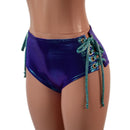 Moonstone Midrise Siren Shorts with Hip Laceups and Seafoam Ties - Coquetry Clothing