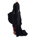 Morticia Gown with V Neckline & Primeval Red Lined Sorceress Sleeves - Coquetry Clothing