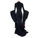 Morticia Gown with V Neckline & Primeval Red Lined Sorceress Sleeves - Coquetry Clothing