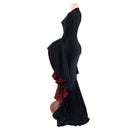 Morticia Gown with V Neckline & Primeval Red Lined Sorceress Sleeves - Coquetry Clothing