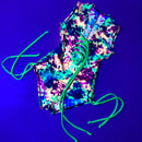 Neon Acid Splash Lace Up Romper with Siren Cut Leg - Coquetry Clothing
