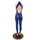 Neon Blue Lightning Backless Catsuit with Snap Back Turtleneck - Coquetry Clothing