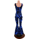 Neon Blue Lightning Oring Cutout Bell Bottom Catsuit - Coquetry Clothing