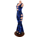 Neon Blue Lightning Oring Cutout Bell Bottom Catsuit - Coquetry Clothing