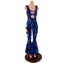 Neon Blue Lightning Oring Cutout Bell Bottom Catsuit - Coquetry Clothing