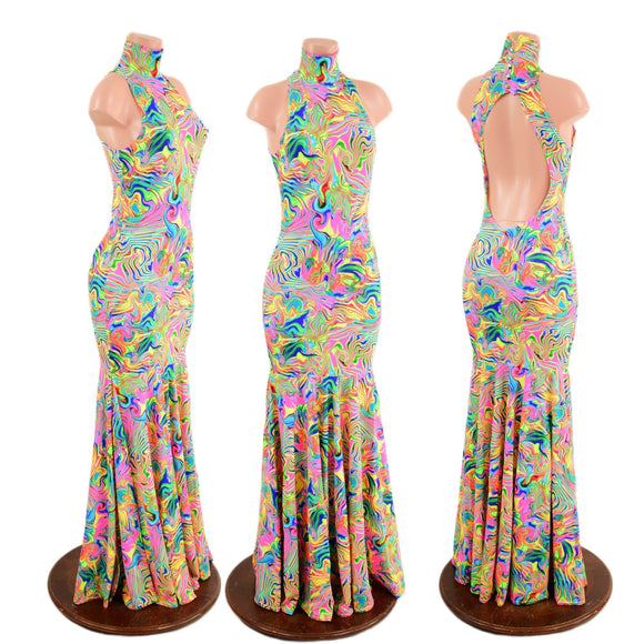 Neon Flux Backless Trumpet Gown - Coquetry Clothing