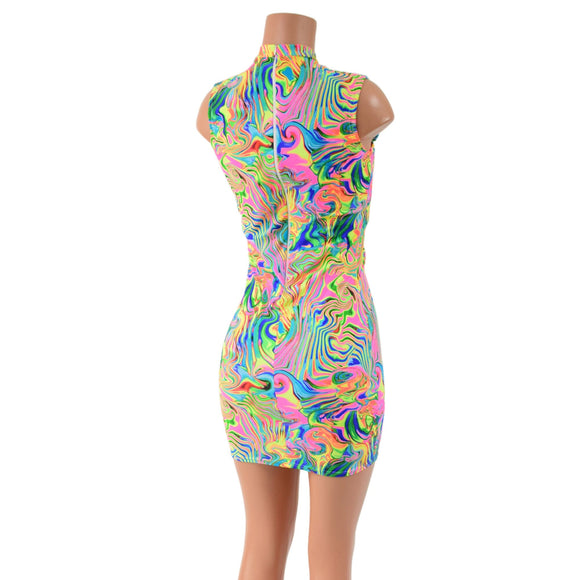 Neon Flux Bodycon Sleeveless Dress with Keyhole Neckline and Back Zipper - Coquetry Clothing