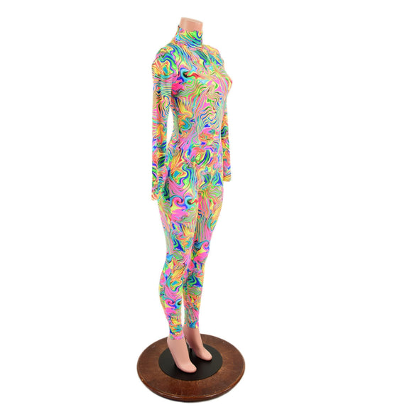 Neon Flux Long Sleeve Catsuit with Back Zipper - Coquetry Clothing