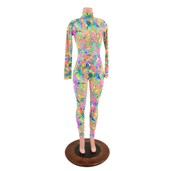 Neon Flux Long Sleeve Catsuit with Back Zipper - Coquetry Clothing