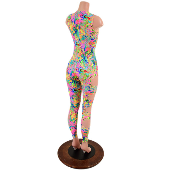 Neon Flux Scoop Neck Catsuit with Quad Cutouts - Coquetry Clothing