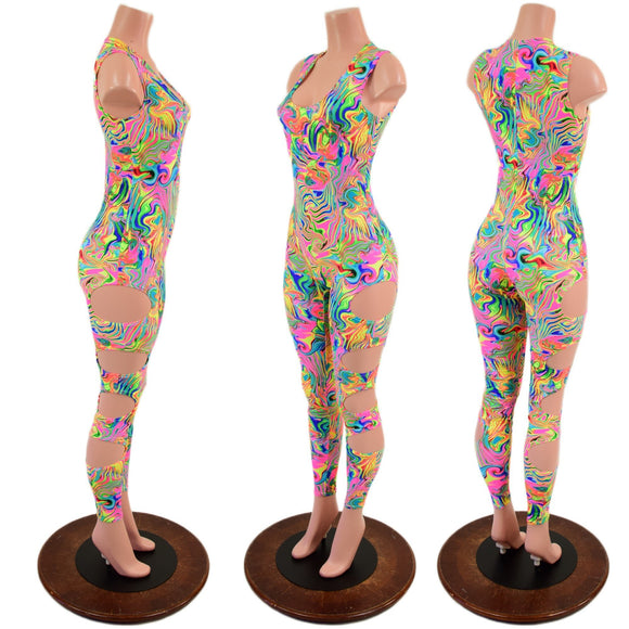 Neon Flux Scoop Neck Catsuit with Quad Cutouts - Coquetry Clothing