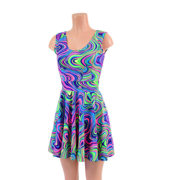 Neon Glow Worm Tank Style Skater Dress - Coquetry Clothing