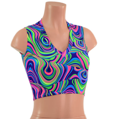 Neon Glow Worm V Neck Sleeveless Crop Top - Coquetry Clothing