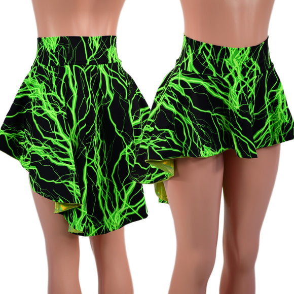 Neon Green Lightning Hi Lo Skirt with Lime Liner - Coquetry Clothing