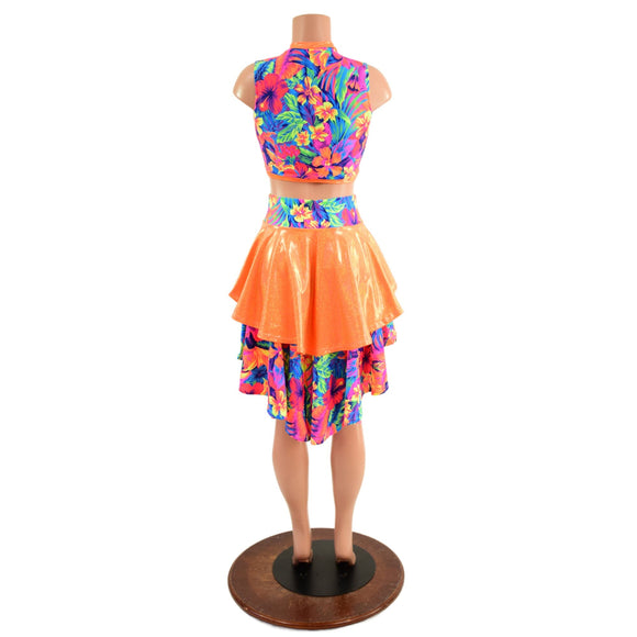 Neon Keyhole Top and Hi Lo Tiered Skirt Set - Coquetry Clothing
