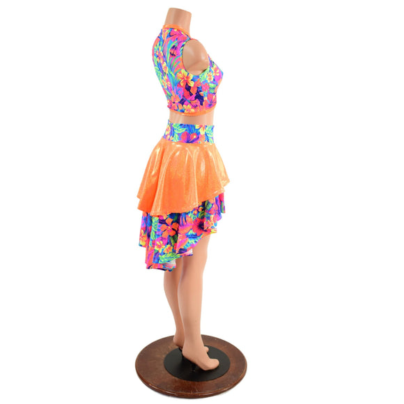 Neon Keyhole Top and Hi Lo Tiered Skirt Set - Coquetry Clothing