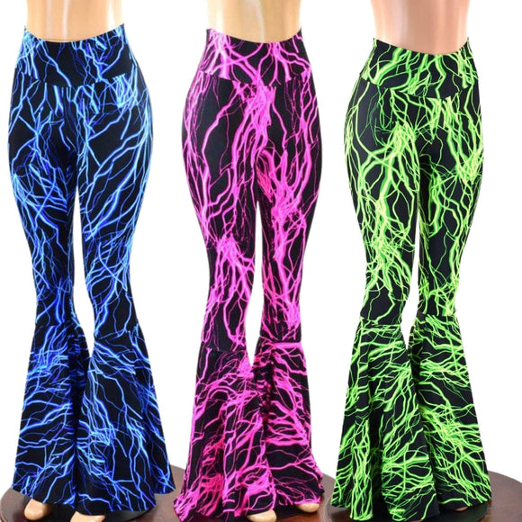 Neon Lightning High Waist Bell Bottom Flares - Coquetry Clothing