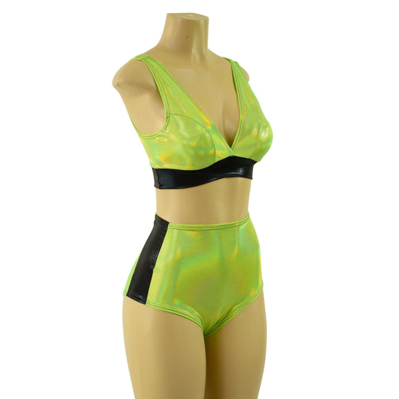 Neon Lime and Black Mystique Siren & Starlette Set - Coquetry Clothing