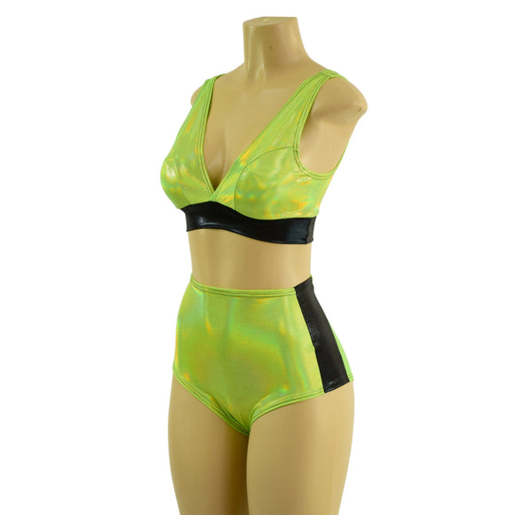 Neon Lime and Black Mystique Siren & Starlette Set - Coquetry Clothing