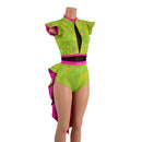 Neon Lime and Pink Tuxedo Back Romper - Coquetry Clothing
