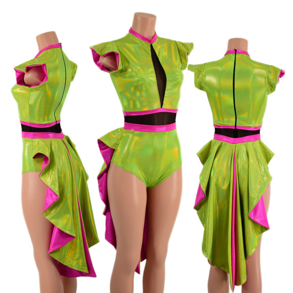 Neon Lime and Pink Tuxedo Back Romper - Coquetry Clothing