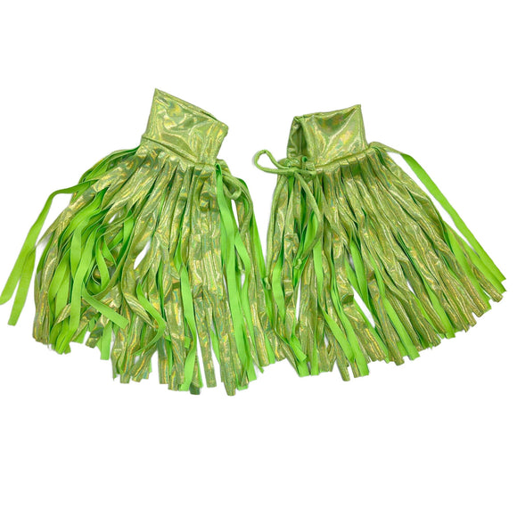 Neon Lime Fringed Wrestling Arm Bands with Slide Ties - Coquetry Clothing