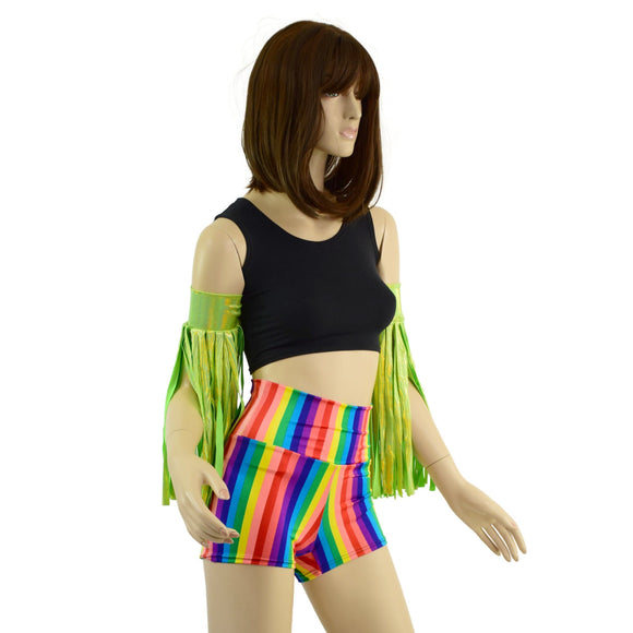 Neon Lime Fringed Wrestling Arm Bands with Slide Ties - Coquetry Clothing