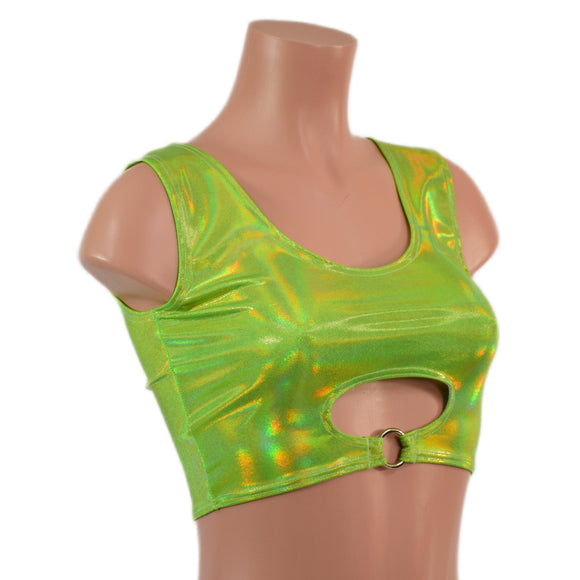 Neon Lime Holo High Or Low Reversible Cutout Oring Mini Crop - Coquetry Clothing