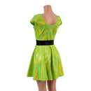Neon Lime Holographic Cap Sleeve Skater Dress with Black Mystique Waistband - Coquetry Clothing