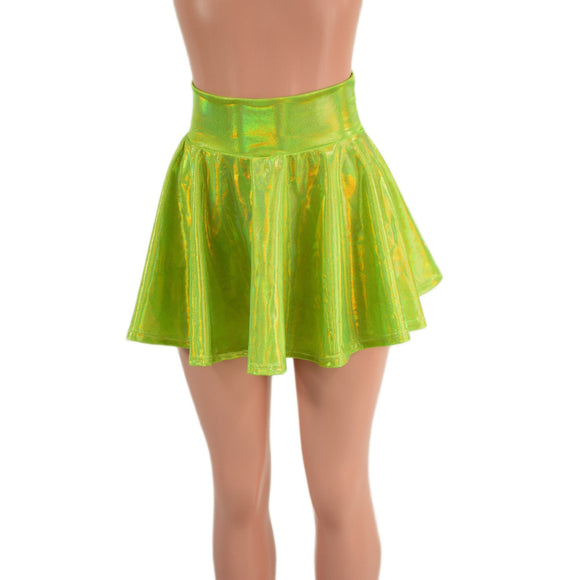 Neon Lime Holographic Circle Cut Rave Skirt - Coquetry Clothing