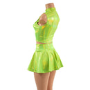 Neon Lime Holographic Crop Top & Circle Cut Skirt Set - Coquetry Clothing