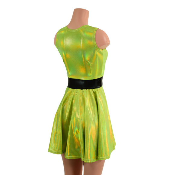 Neon Lime Holographic Tank Style Skater Dress - Coquetry Clothing