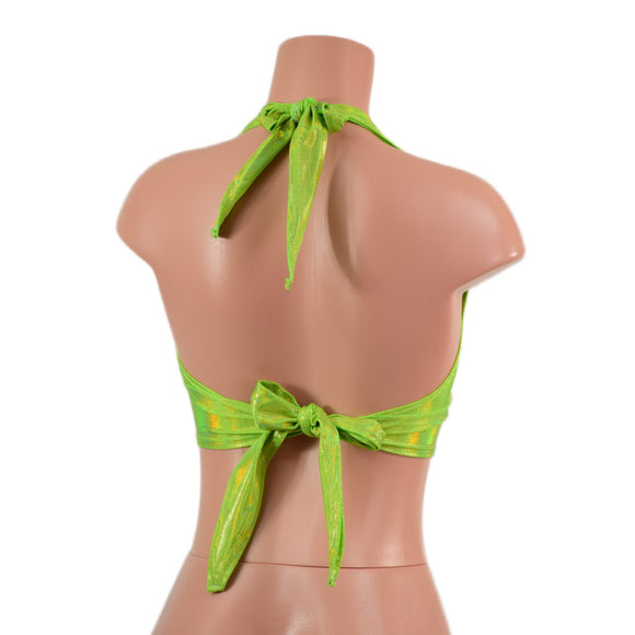 Neon Lime Holographic Tie Back Halter Top - Coquetry Clothing