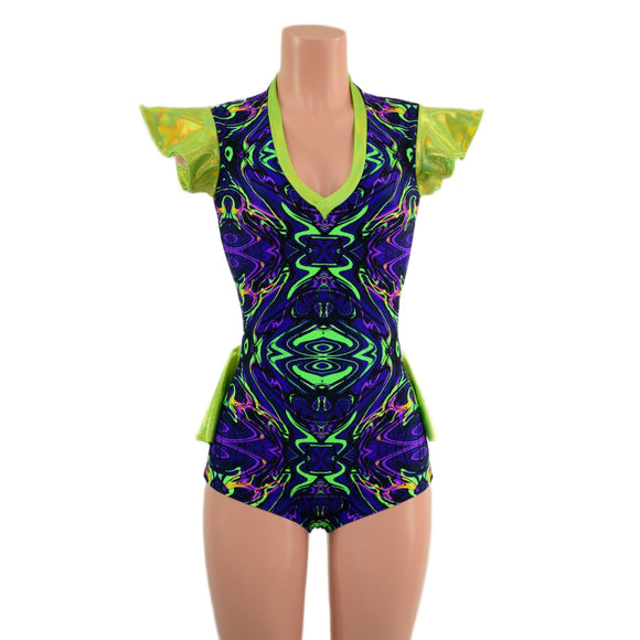 Neon Melt Flip Sleeve Ruffle Rump Romper - Coquetry Clothing