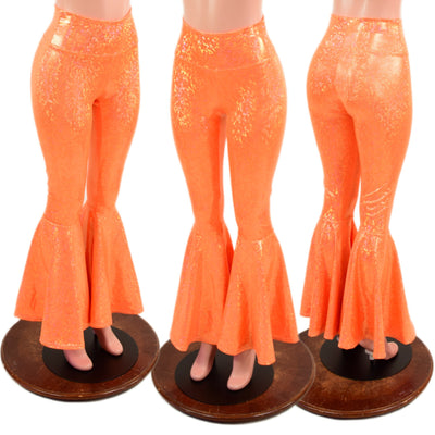 Neon Orange Kaleidoscope High Waist Bell Bottom Flares - Coquetry Clothing