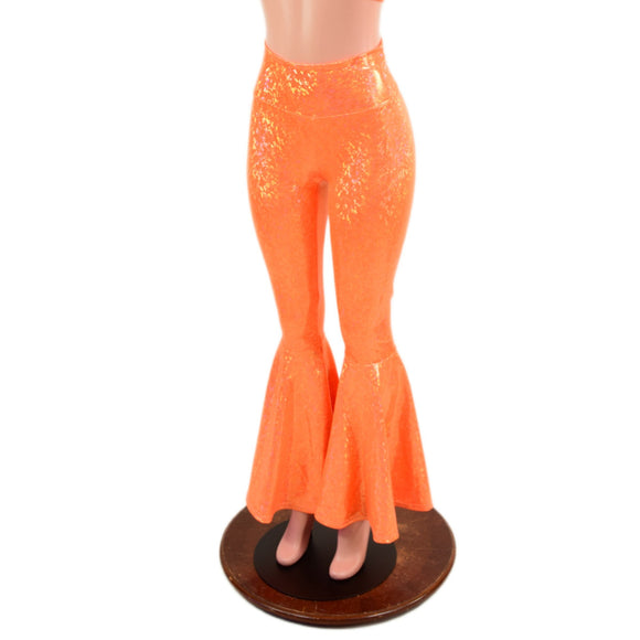 Neon Orange Kaleidoscope High Waist Bell Bottom Flares - Coquetry Clothing