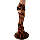 Neon Orange Lightning Lace Up Bell Bottom Chaps - Coquetry Clothing