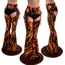 Neon Orange Lightning Lace Up Bell Bottom Chaps - Coquetry Clothing