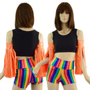 Neon Orange Sparkly Jewel Fringed Wrestling Arm Bands with Slide Ties - Coquetry Clothing
