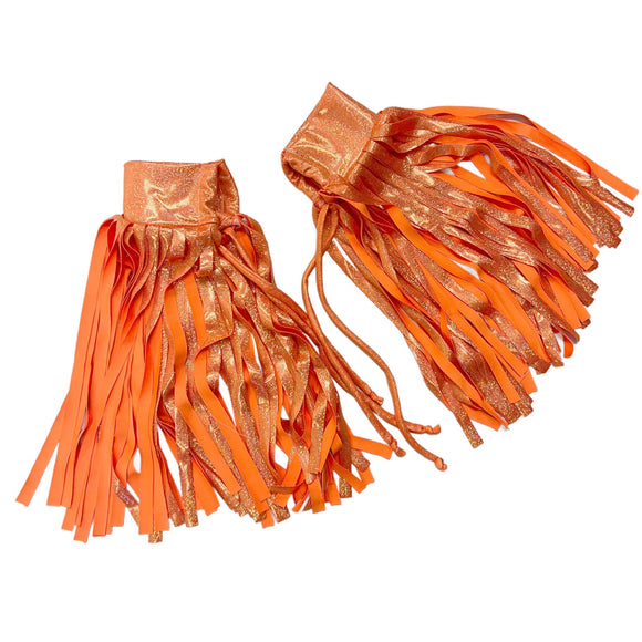 Neon Orange Sparkly Jewel Fringed Wrestling Arm Bands with Slide Ties - Coquetry Clothing