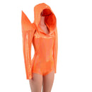 Neon Orange Sparkly Jewel Mega Sharp Shoulder Hooded Romper - Coquetry Clothing