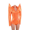 Neon Orange Sparkly Jewel Mega Sharp Shoulder Hooded Romper - Coquetry Clothing
