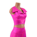 Neon Pink Bell Bottom Flares and Sleeveless Crop Top with Showtime Collar - Coquetry Clothing