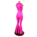 Neon Pink Bell Bottom Flares and Sleeveless Crop Top with Showtime Collar - Coquetry Clothing