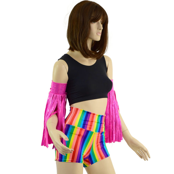 Neon Pink Fringed Wrestling Arm Bands with Slide Ties - Coquetry Clothing