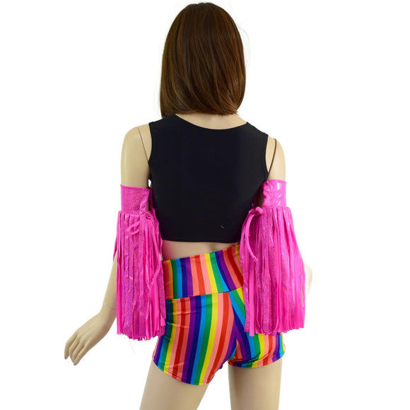 Neon Pink Fringed Wrestling Arm Bands with Slide Ties - Coquetry Clothing