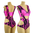 Neon Pink Lightning Hipnotic Suspender Romper and Starlette Bralette Set - Coquetry Clothing